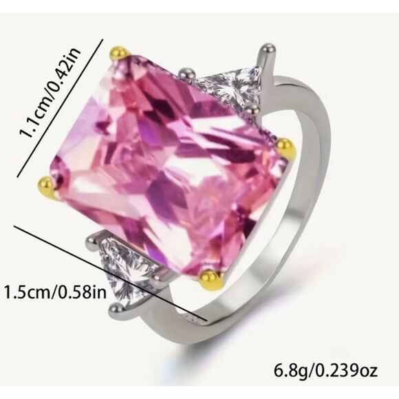 🩷 NEW stunning square pink crystal & silver ring 🩷 - Picture 3 of 4